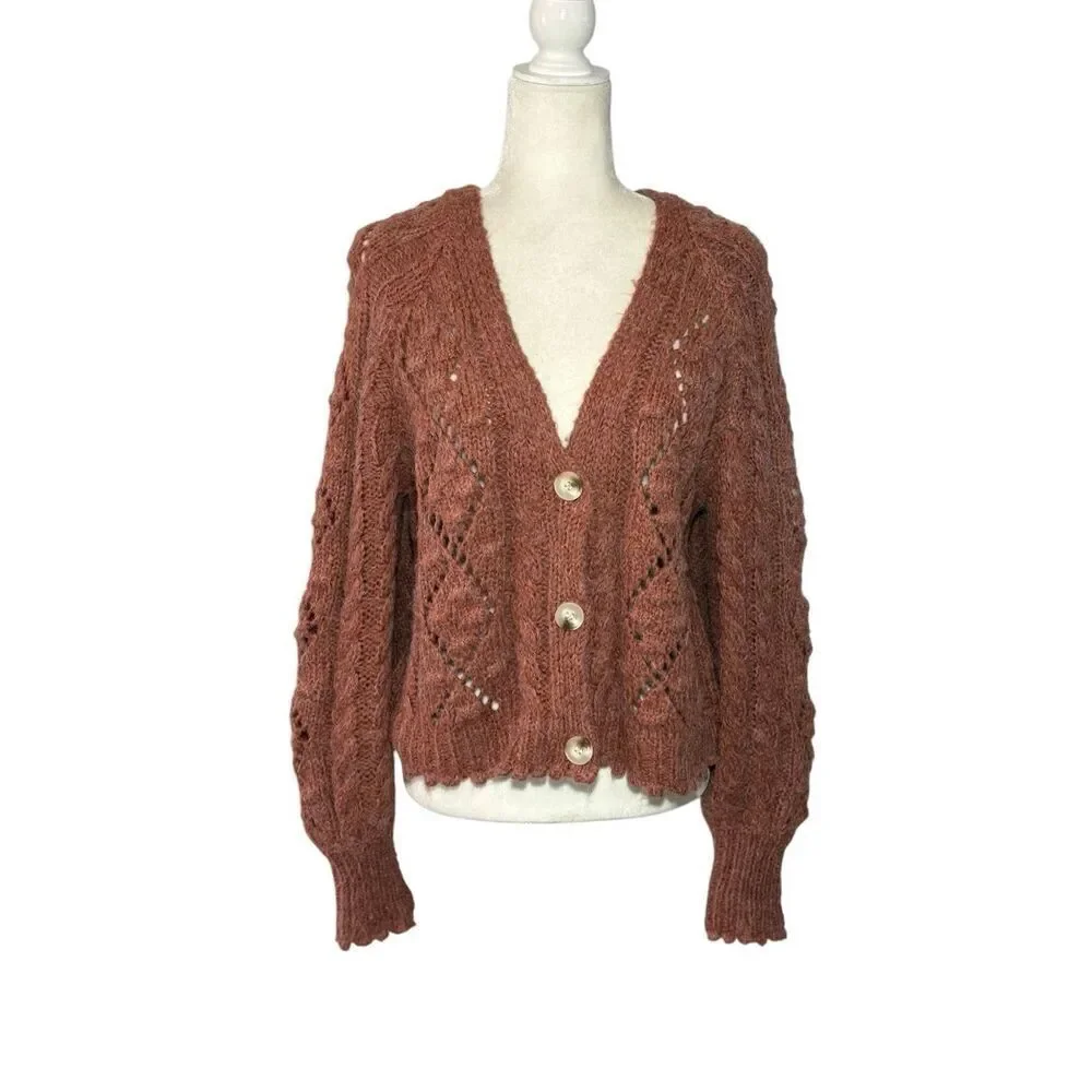 She + Sky mauve chunky knit v-neck cardigan - M